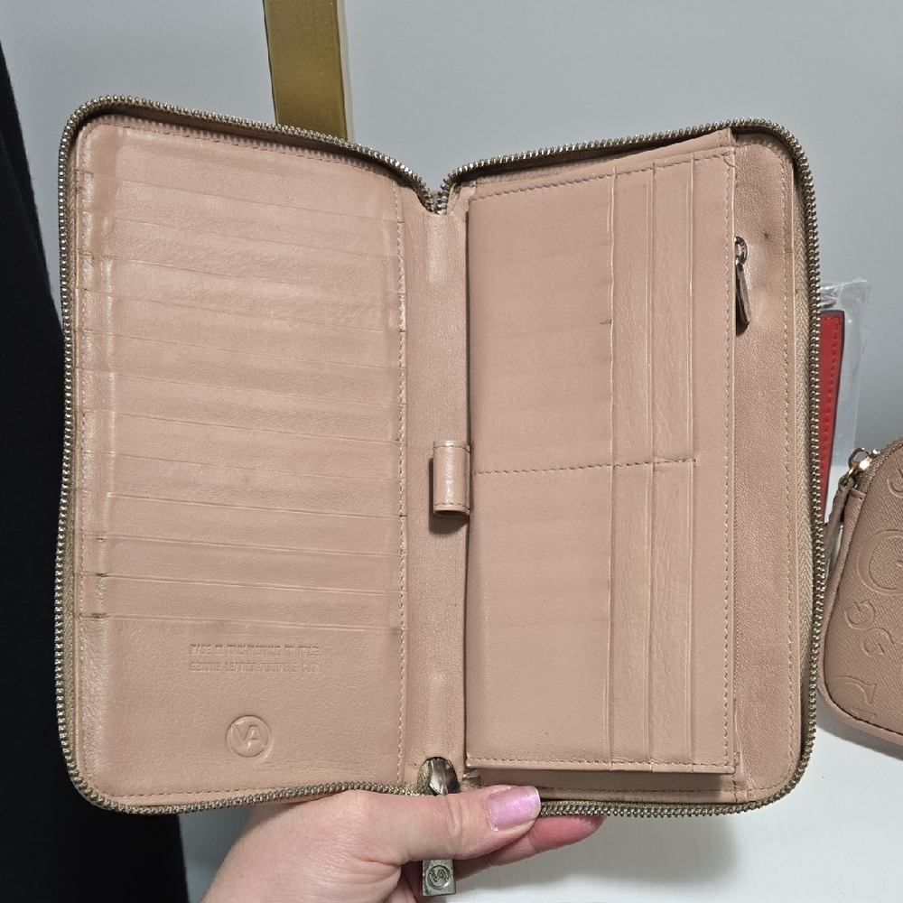 Valentina Made In Italy Beige Zip-Around Wallet